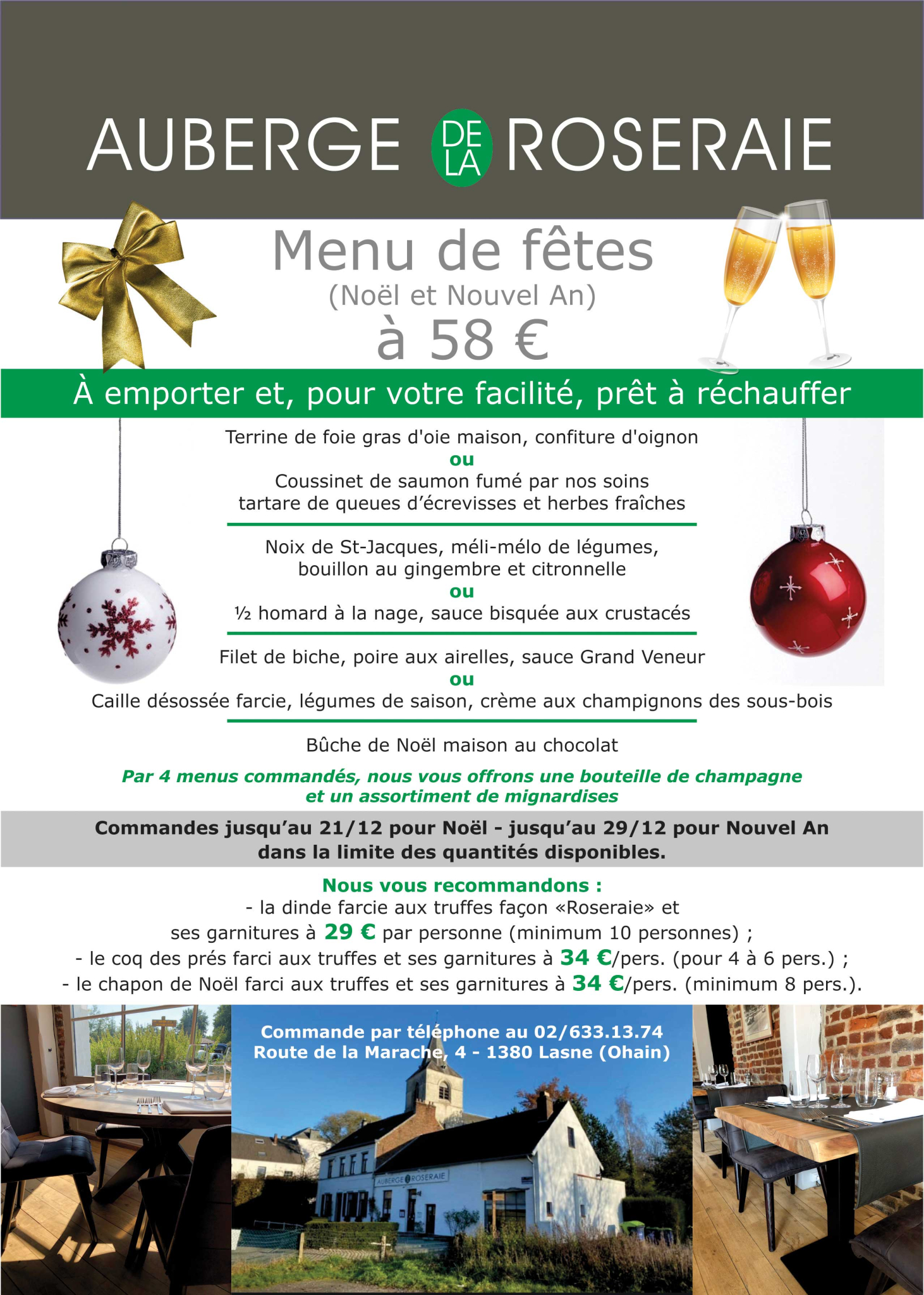 Service Traiteur - Menu de fêtes à emporter - Auberge de la Roseraie
